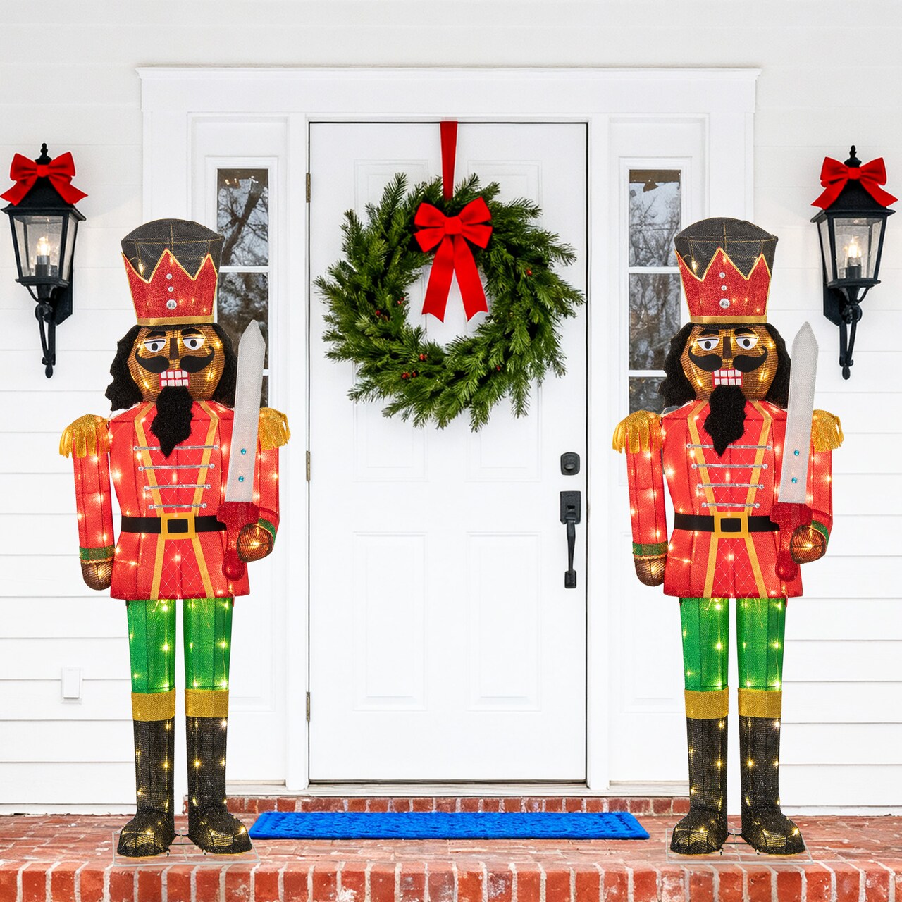 Set of 2 5FT LED Nutcracker Soldiers with Glitter Swords Outdoor Decor